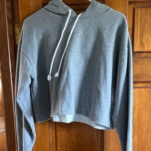Gray Cropped Hoodie Sweatshirt - Women Sweaters